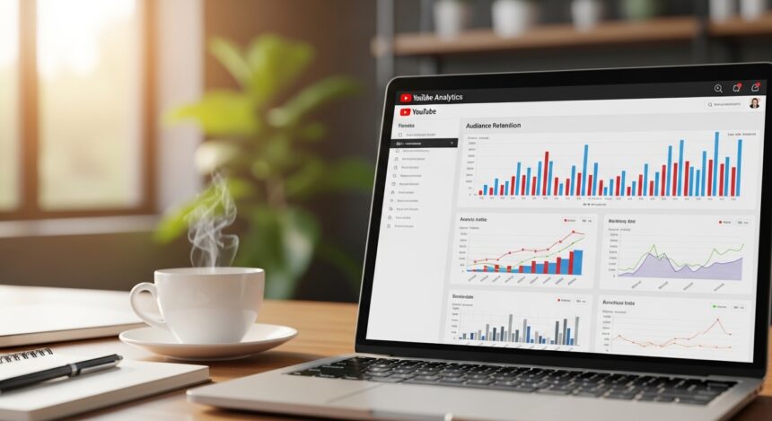 Young YouTuber creating content at home desk with smartphone camera and laptop grow YouTube in 2026