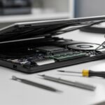 MacBook Neo Apple MacBook Neo laptop placed on a modern workspace desk