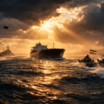 US naval blockade Iran US naval ships patrolling the Strait of Hormuz during rising tensions